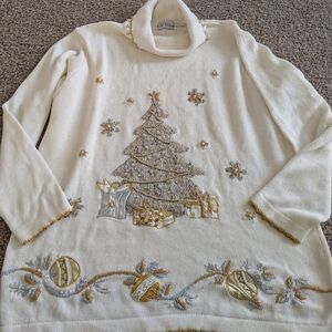 Women's Large Vintage Christmas sweater with beaded detail